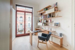 Bookcase, folding desk, custom-made, design, steel, solid wood