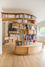 Bookcase, desk, custom-made, design, steel, solid wood