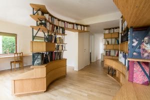 Bibliothèque, bureau, sur-mesure, design, acier, bois massif