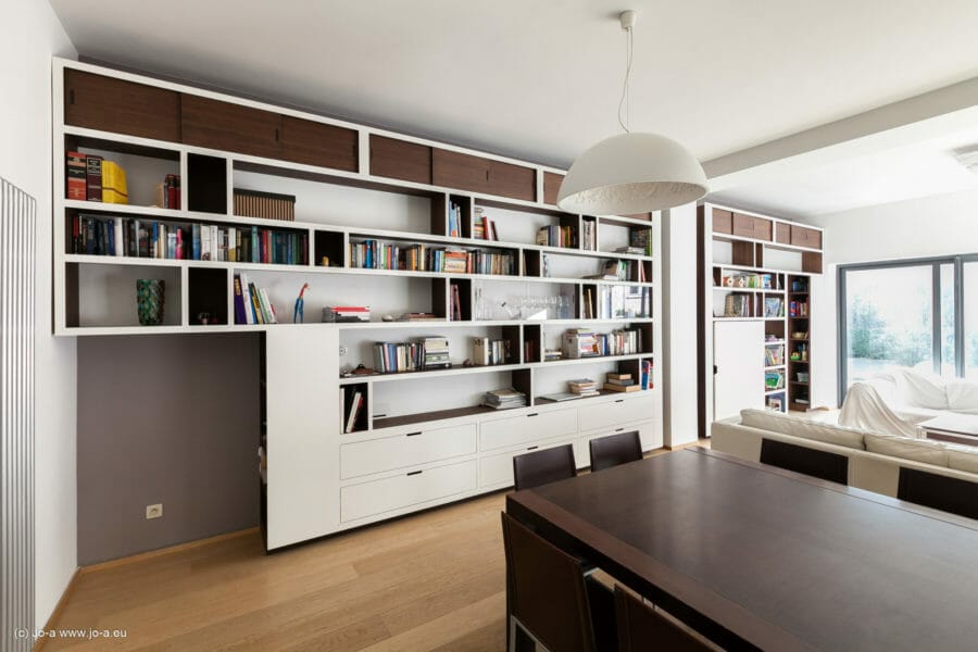 Bibliothèque, meuble tv, sur-mesure, design, acier, bois massif
