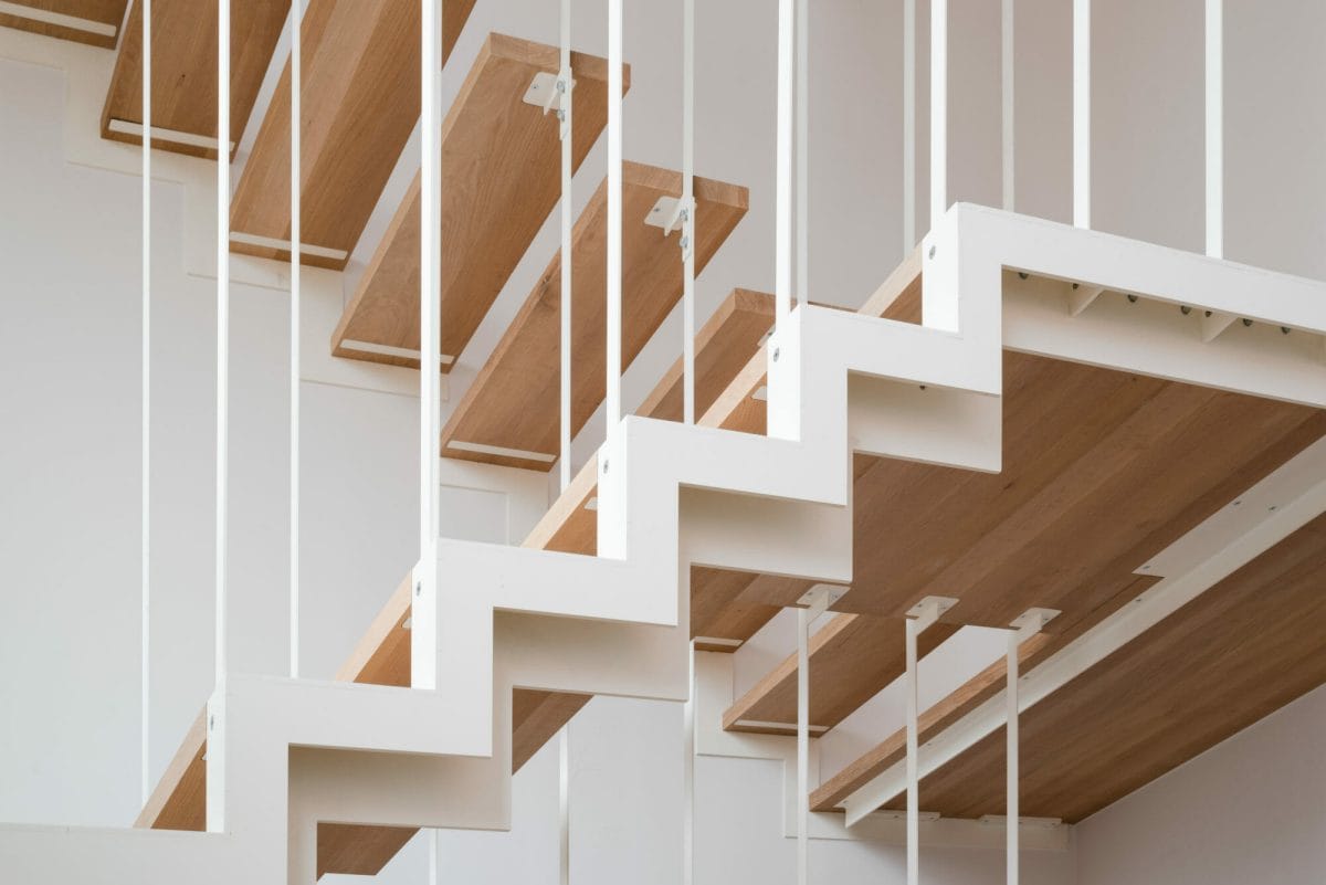 Stairs, stairwell, three floors, steel, metal, solid wood, custom-made, design