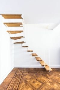 Escalier, rambarde, bureau intégré, bois massif, acier, métal, sur-mesure, design