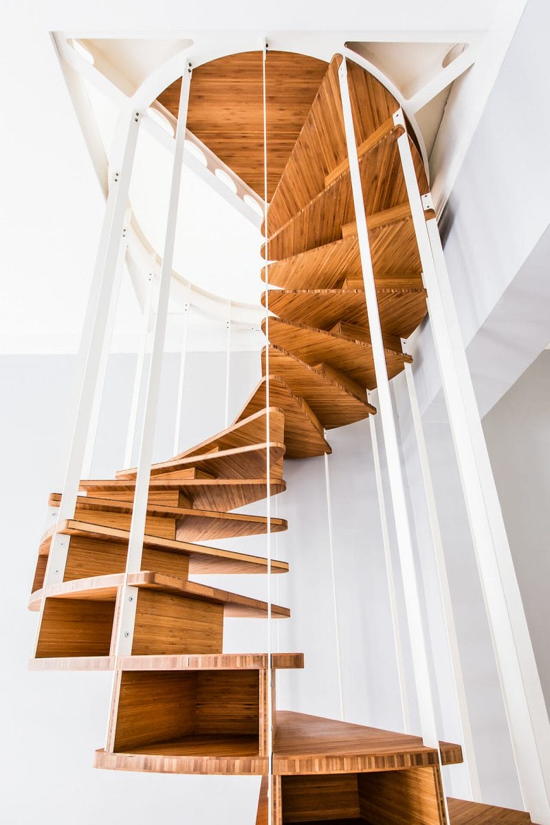 Stairs, spiral, solid wood, steel, metal, custom-made, design