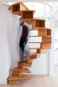 Escalier, colimaçon, bois massif, acier, métal, sur-mesure, design