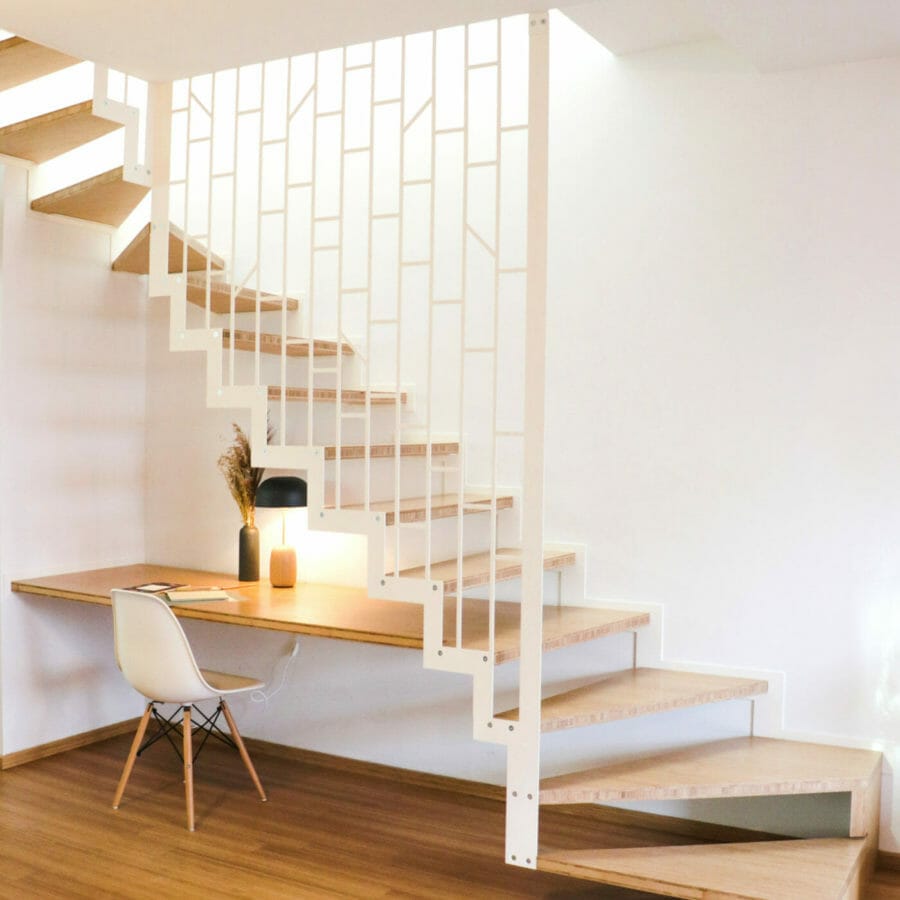 Stairs, railing, optimization, extension, solid wood, steel, metal, custom, office, design