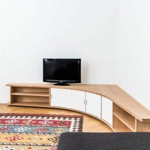 Custom made curved TV stand - Wood and steel