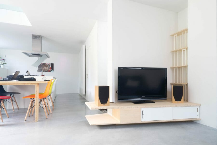 Bibliothèque, meuble tv, sur-mesure, design, acier, bois massif