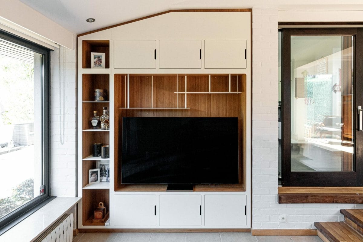 Bookcase, tv cabinet, custom-made, design, steel, solid wood