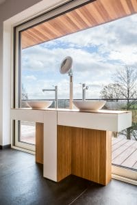 Custom made double sink bathroom cabinet - Wood and steel