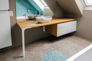 Meuble vasque salle de bain sur-mesure - Bois et acier