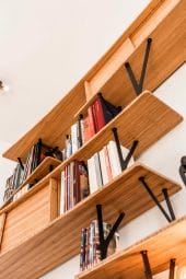 Custom bookcase with Y uprights - Wood and steel