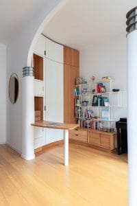 Library desk with storage cupboard -Bamboo and steel